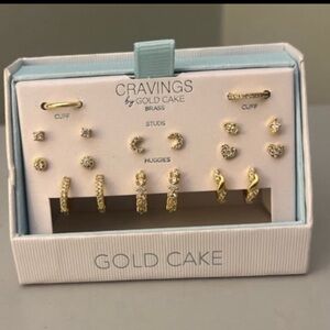 GOLD CAKE CRAVINGS Cuff, Stud and Huggies Earring Set